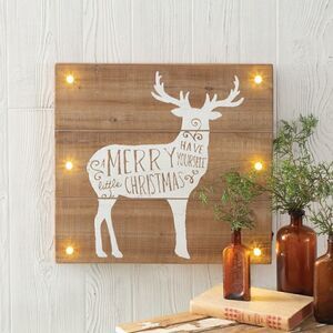 NEW! Merry Christmas Country Reindeer Lighted Sign Holiday Farmhouse Festive